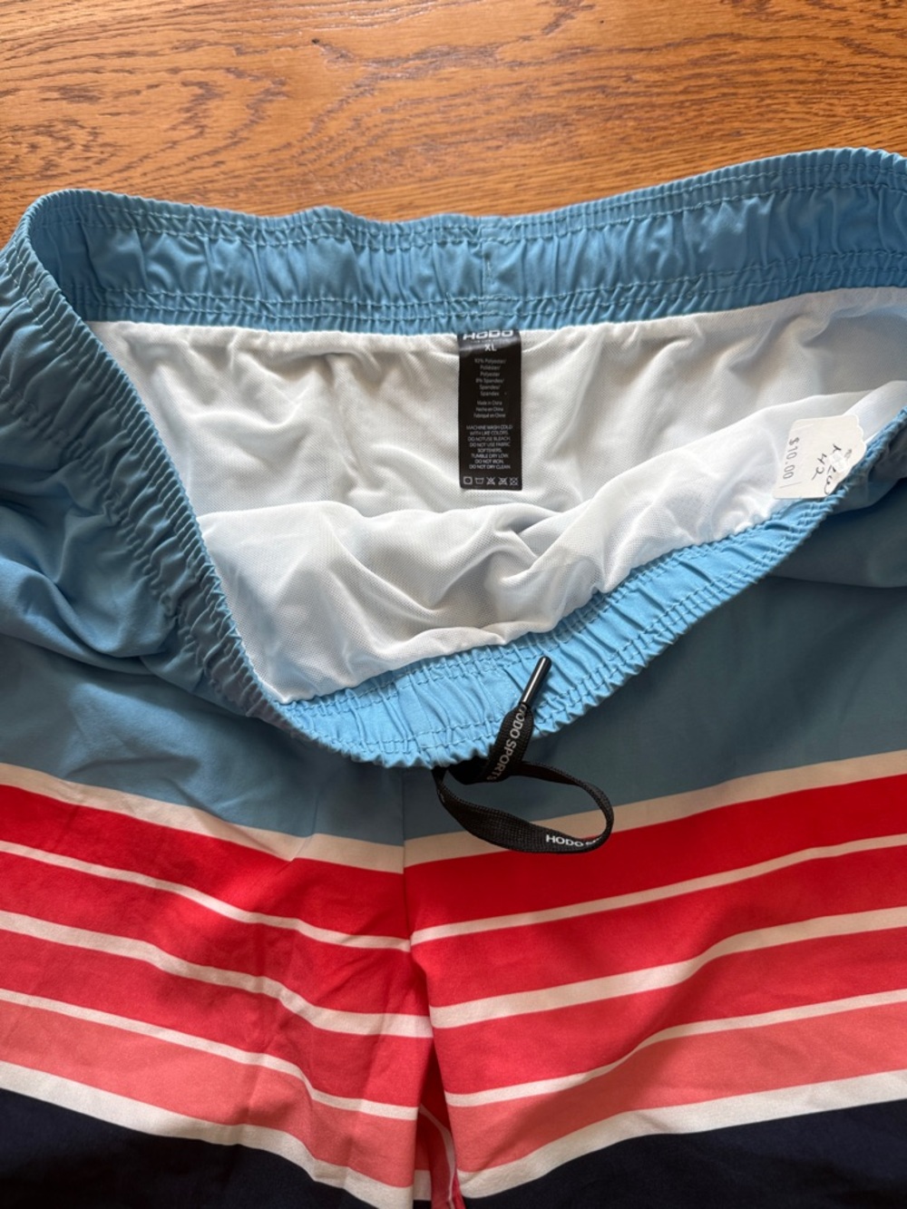 Hooded Swim Trunks in Blue and Red Stripe